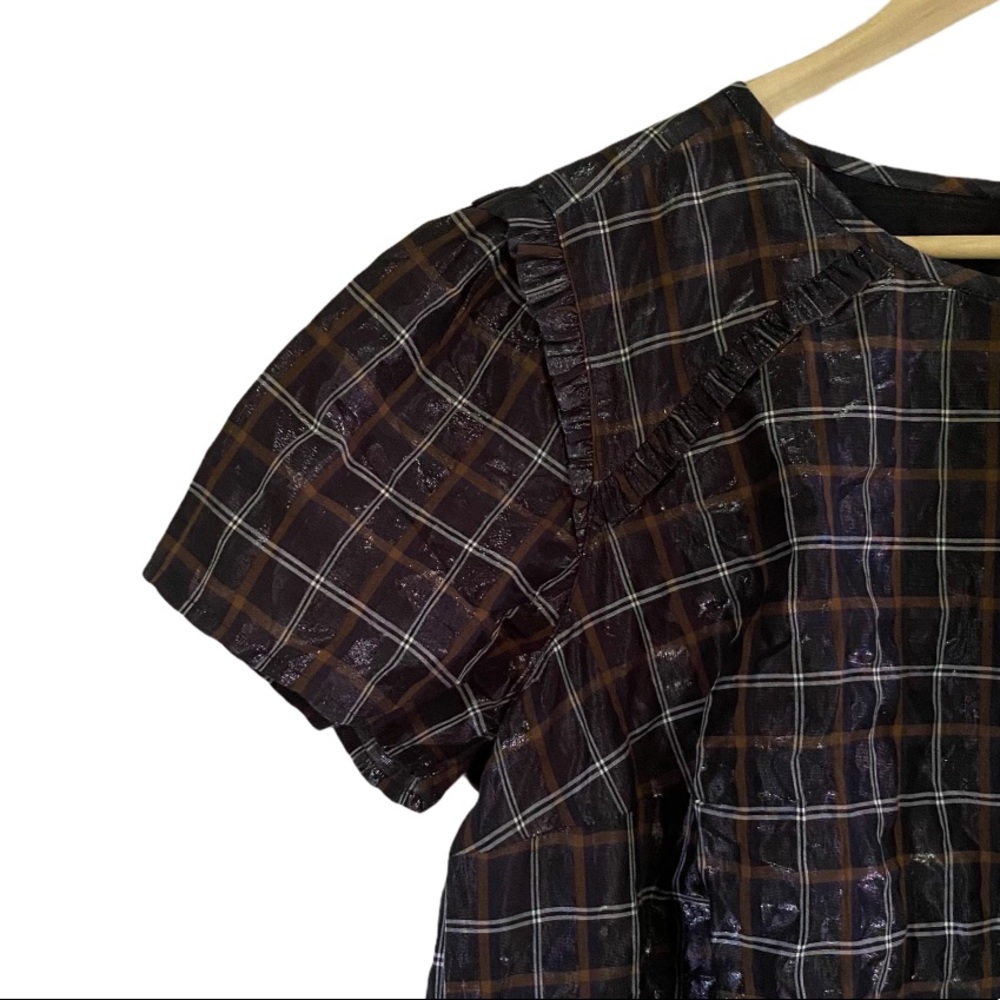 •LOFT shimmer plaid ruffle trim top NWT• Size 16 - Picture 5 of 12